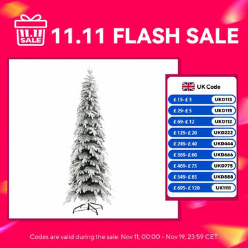 HOMCOM 7ft Flocked Pencil Christmas Tree with Auto Open, Steel Base