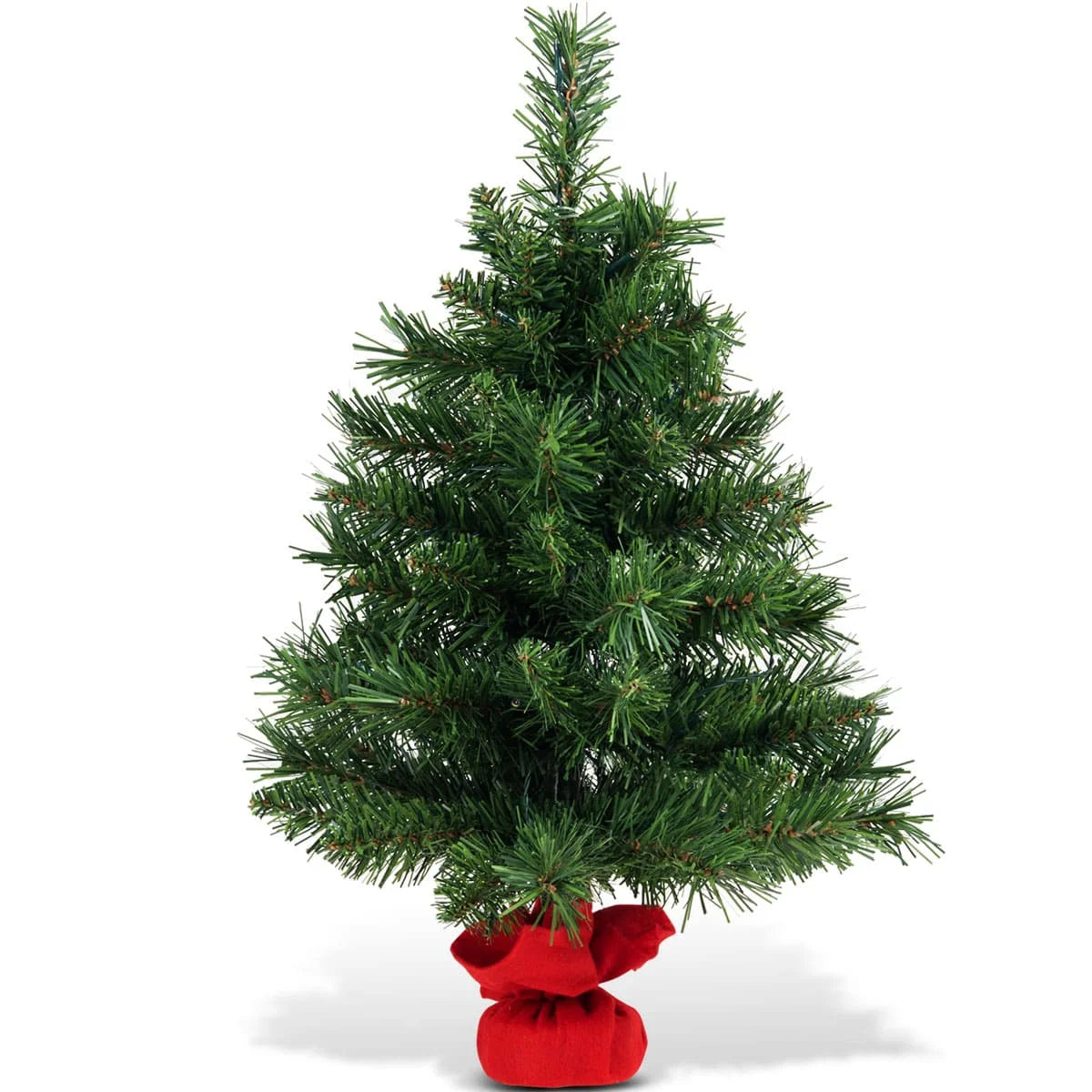 GOFLAME 60CM Pre-Lit Mini Christmas Tree, Tabletop Artificial Xmas Tree with LED Lights and Cement Base