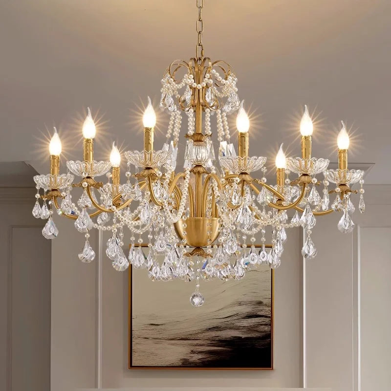 French Luxury Candle Chandelier Foyer Lustre K9 Crystal Pendant Lights French Candle Droplight Home Decor Led Lamparas Lamp