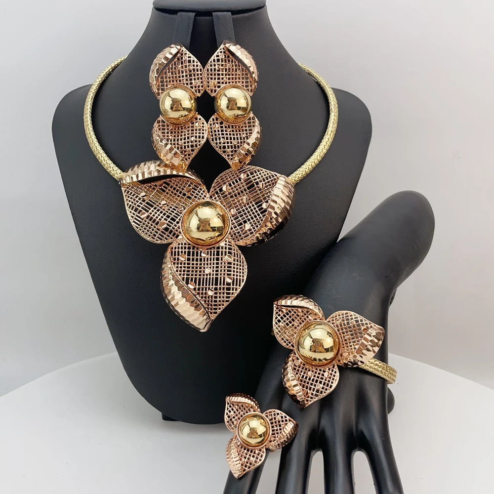 Brazilian Simple Style African Bride Light Weight Colorful Necklace Latest Luxury Jewelry Set For Women Party FHK22799