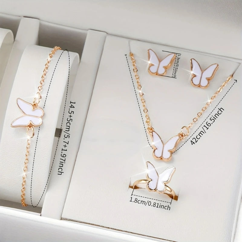Elegant Butterfly Jewelry Set Women Watch Crystal Watches Fashion Rings Necklace Earring Bracelet Perfect for Daily Wear