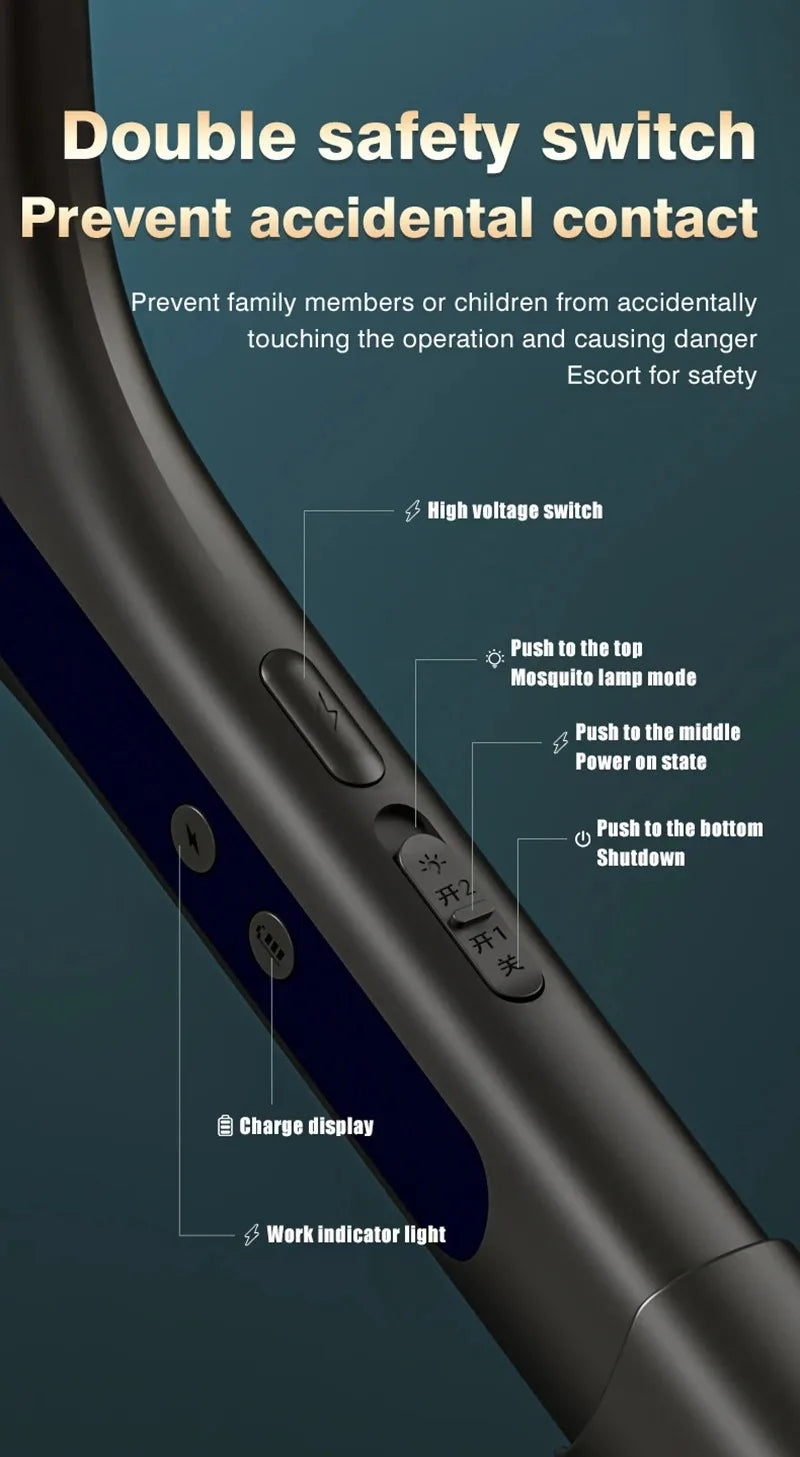 Intelligent Rechargeable Mosquito Swatter 2800V Electric Racket Extension Handle 5-Layer Protection