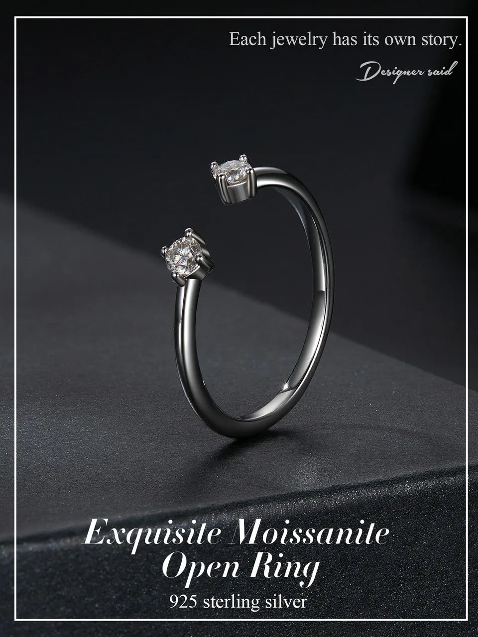 BAMOER Moissanite White Gold Plated Adjustable Ring 925 Sterling Silver Exquisite Open Ring for Women Fine Jewelry Gift