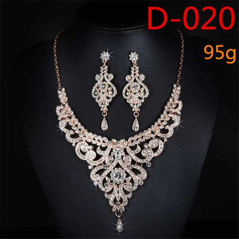 Rose Gold Color Bridal Jewelry Sets CZ Austrian Crystal Necklace Earring Sets Luxury Jewelry Bijoux Femme D020
