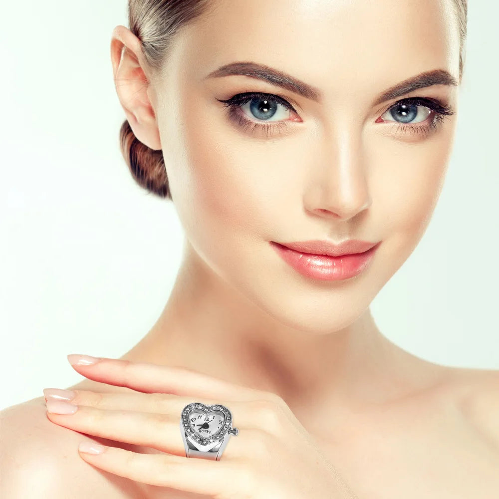 Vintage Elastic Finger Watch Mini Elastic Strap Alloy Watches Couple Ring Jewelry Clock Retro Roman Quartz Watch Ring Women Girl