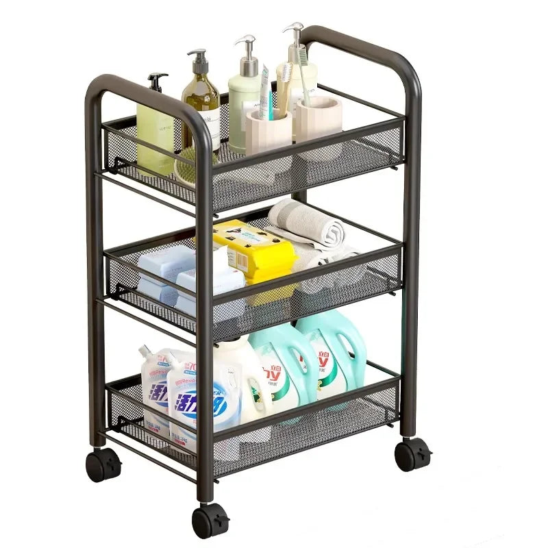 Kitchen Cart Organizer Rolling Trolley Storage Cart Portable Multifunctional Vegetable Fruit Basket Wheels Utility Furniture