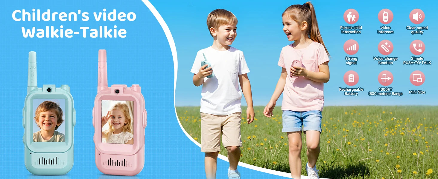 Video Walkie Talkies for Kids 2 Pack Rechargeable Toddler Toys  for Indoor Camping Travel  Birthday Gfits for Kids Ages 3-12