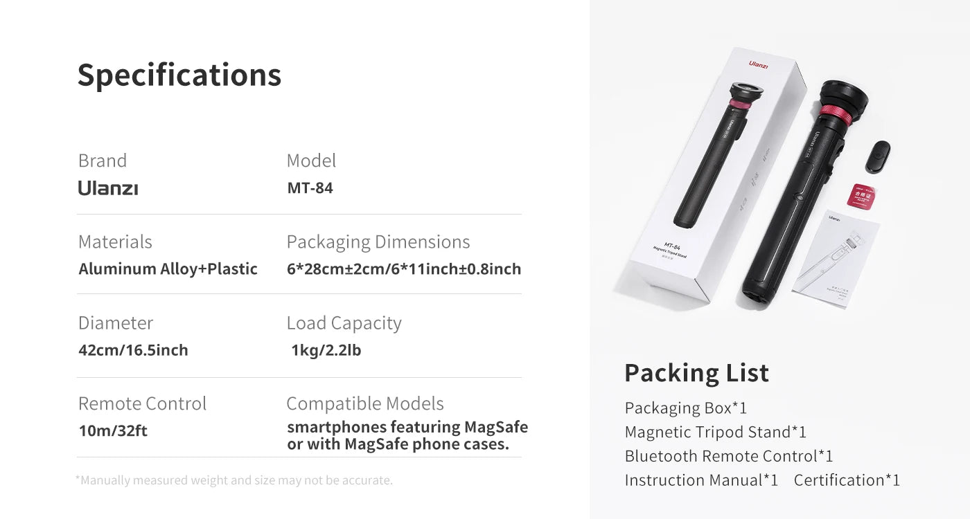 MT-84 1.53M Magnetic Selfie Stick Tripod for iPhone & Android