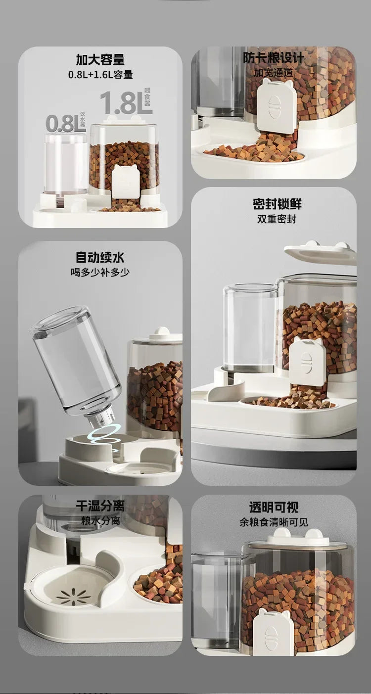 Cat feeder, dog and cat basin, equipped with water dispenser bowl, automatic recycling utensil, universal pet products