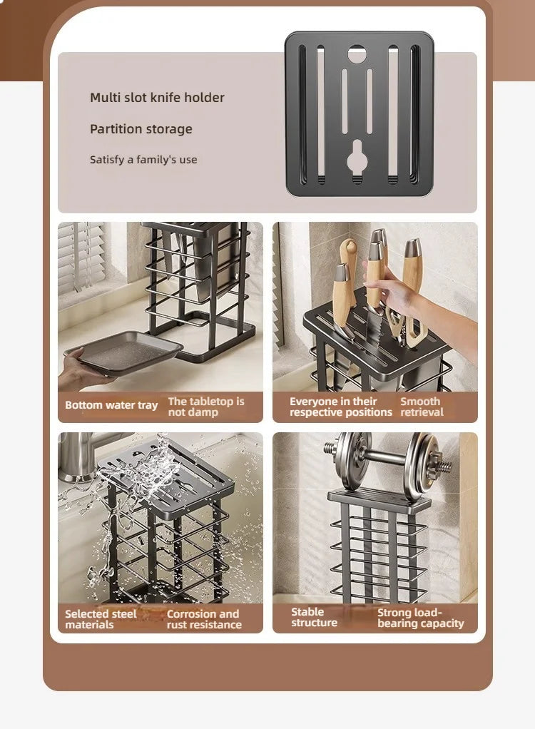 Kitchen Tabletop Storage Rack Knife Holder Stand Waterproof Hollow Storage Rack Kitchen Utensil Organizer Holder Accessories
