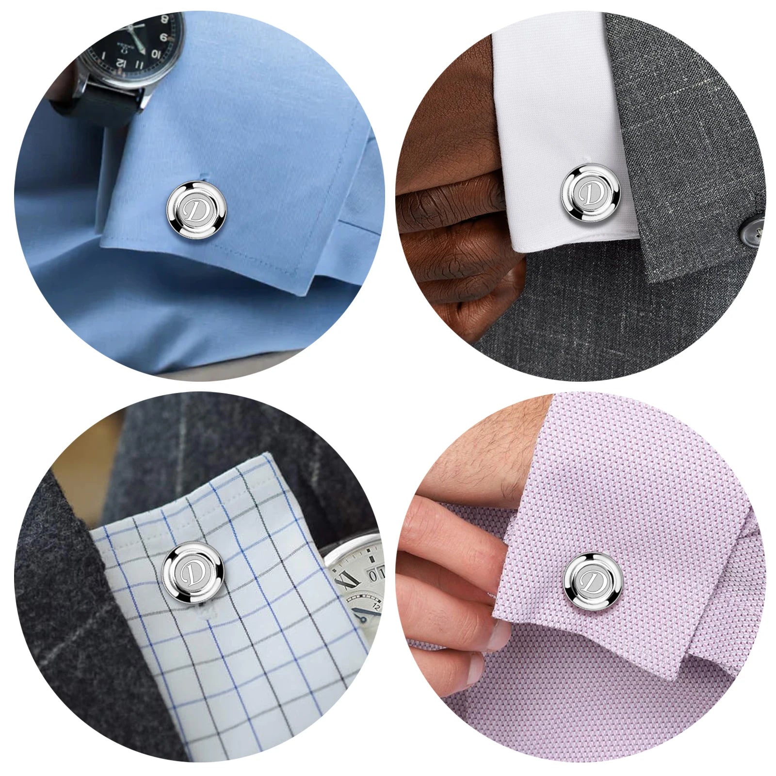 HAWSON 2 Inch Personalized Initial A-Z Cufflinks and Tie Clip Set for Men Silver Plated Shirt Accessories Business Gift Jewelry