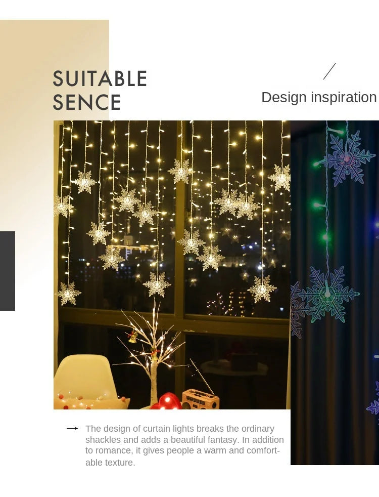 3.5M Christmas Snowflake LED String Lights Flashing Fairy Curtain Garland Lights Fancy Holiday Party New Year Decoration