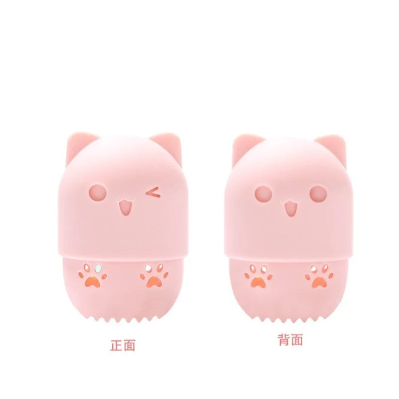 Pink Cute Cat Soft Silicone Cosmetic Sponge Box Holder with Beauty Eggs Portable Powder Puffs Holder Sponge Make Up Drying Cases