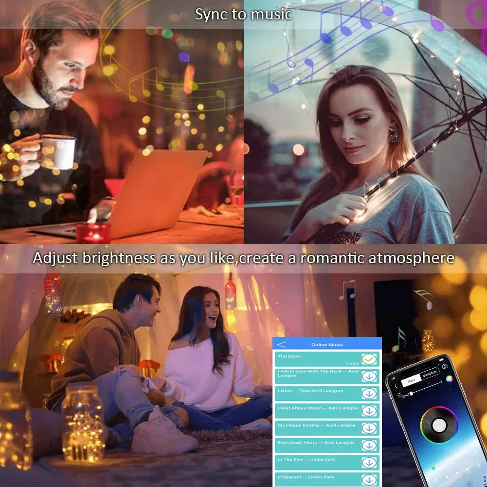 Christmas Tree LED Fairy Lights Smart Bluetooth Garland Festoon LED Chain Light Outdoor Waterproof New Year Decoration 2025