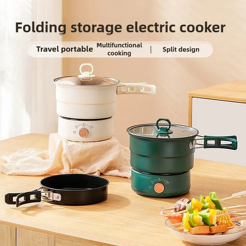 Electric Cooker 110V/220V Cooking Pot Foldable Hotpot 1.6L Portable Multi cookers Split Type Rice Cooker Frying Pan Home Travel