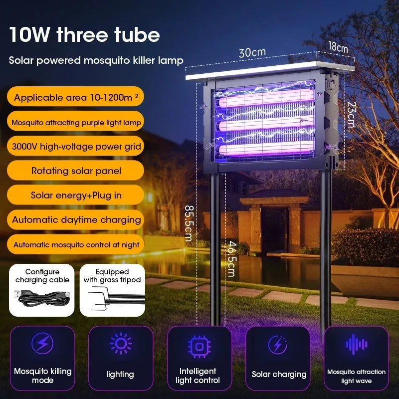 Solar Outdoor Mosquito Killer Lamp UV Light Trap Electric Shock Waterproof  Auto On Off Light Sensor Eco Friendly  Garden Camp