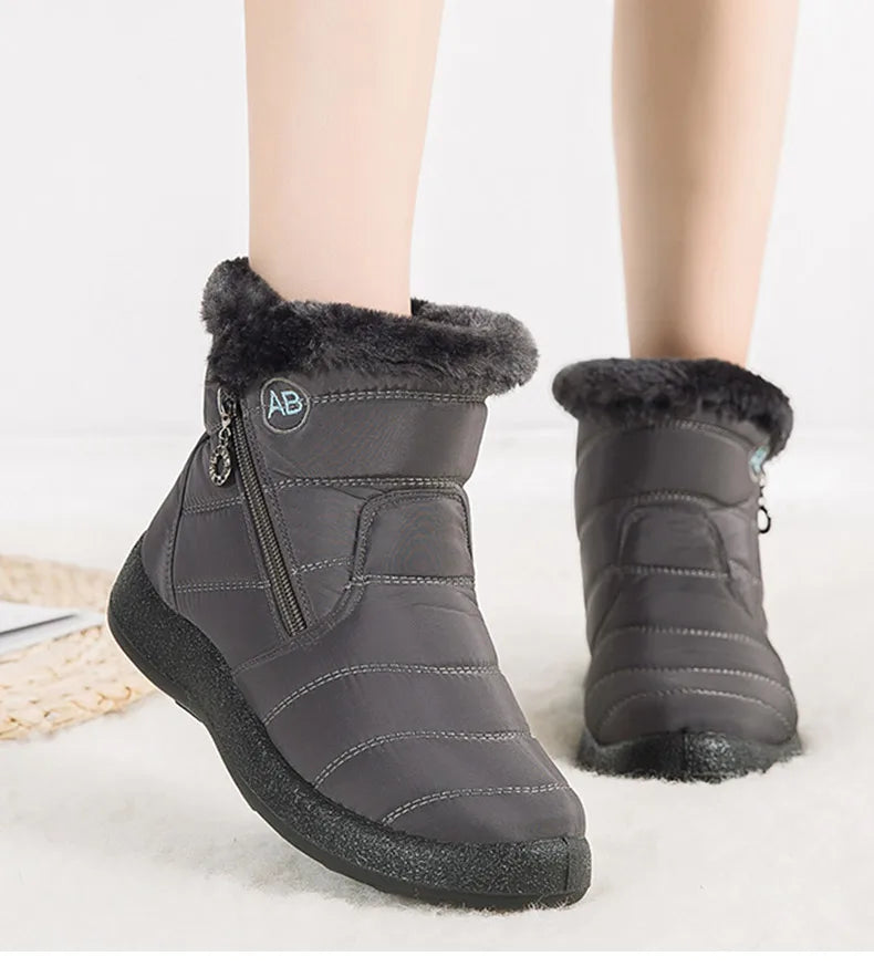 Women’s Waterproof Winter Ankle Boots – Fur-Lined Low Heels