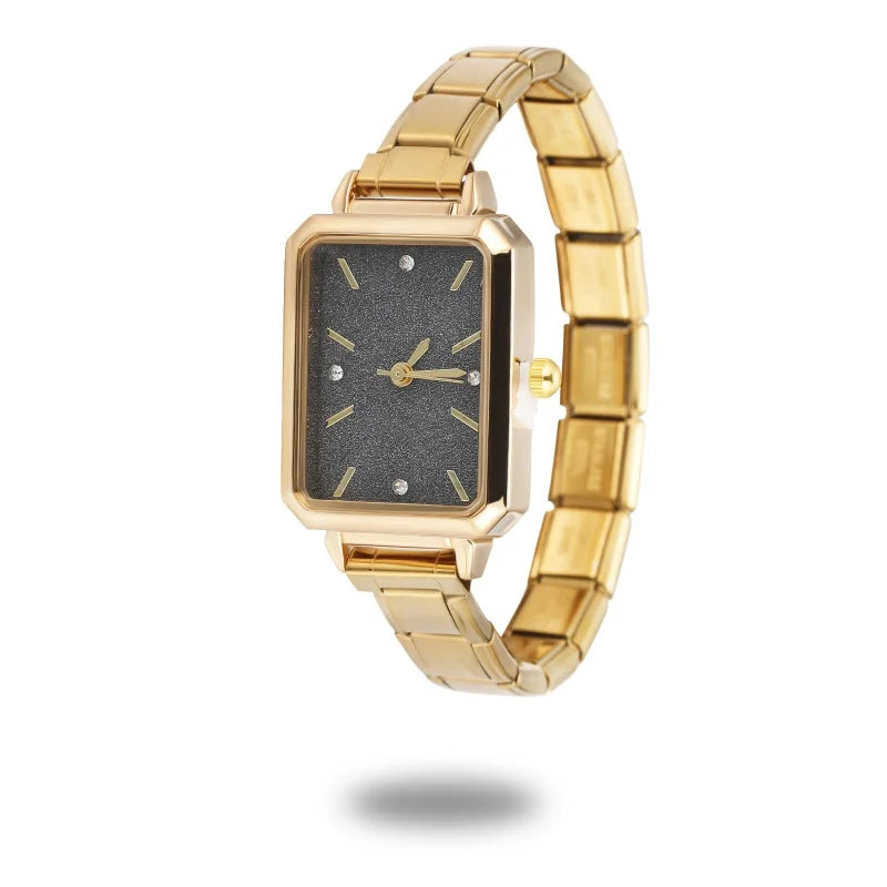 New Fashion Women's Stainless Steel Square Round Shiny Watch Bracelet For Party Friend Wife Birthday DIY Jewelry Gift