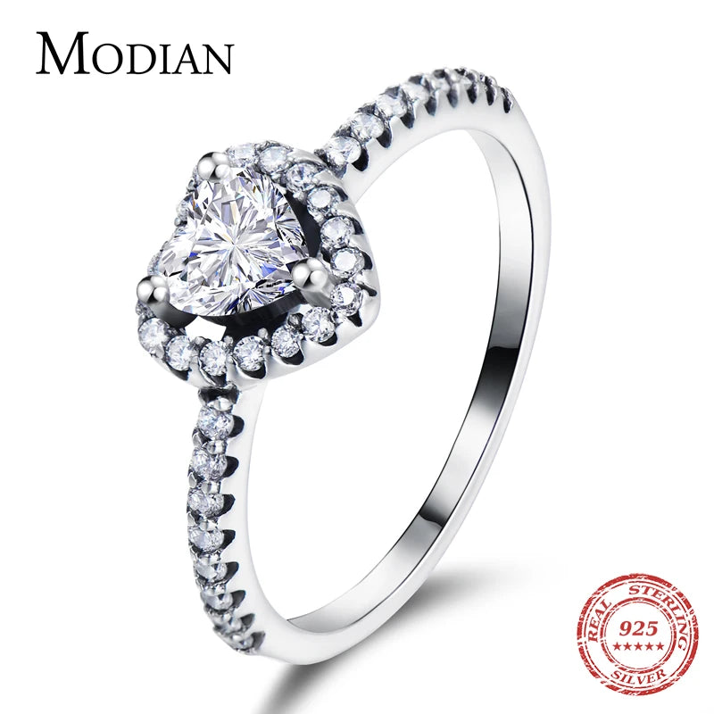 Modian Exquisite 925 Sterling Silver Vintage Hearts AAA Clear CZ Finger Rings for Women Luxury Wedding Statement Jewelry Bijoux