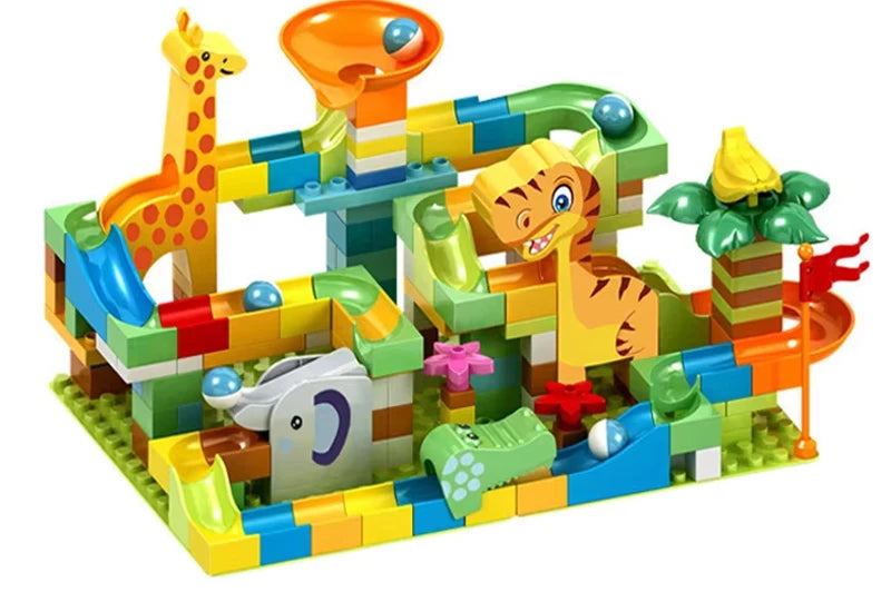 Marble Run Building Blocks Large Dinosaur Animals Slide Track Race Game Big Bricks STEM Educational Construction Toy Kids Gift