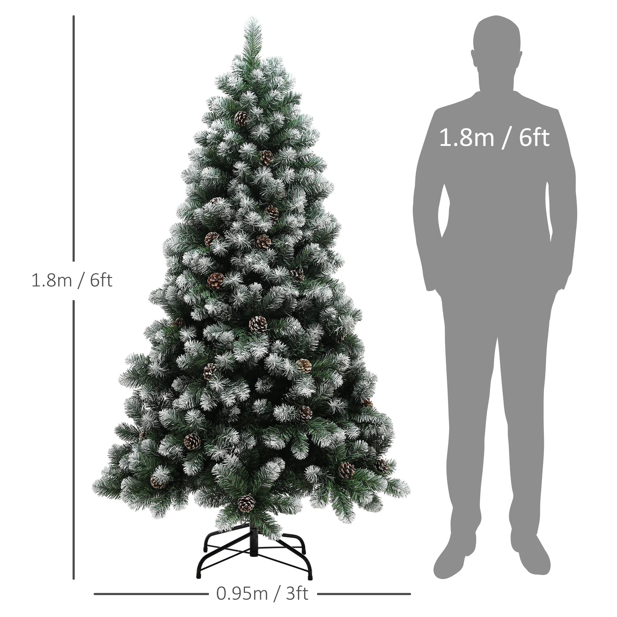 HOMCOM 6ft Artificial Pine Christmas Tree with Pinecones, Steel Base