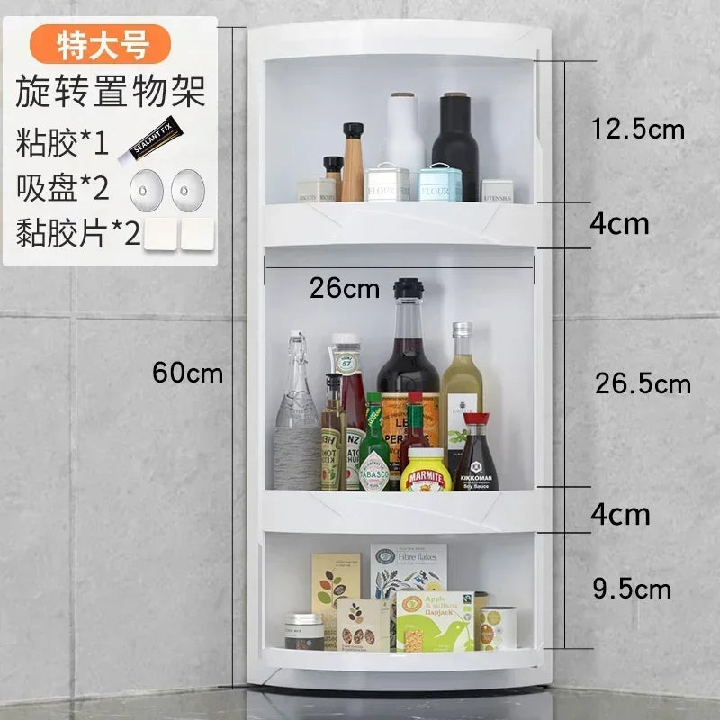 Kitchen Spice Rack: Table-Top Rotating Receptacle with Waterproof Corner Cabinet