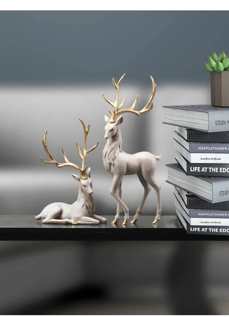 High-End Deer Statue Reindeer Statue Resin Elk Sculpture Living Room Luxury Home Decor Nordic Desktop Accessories New