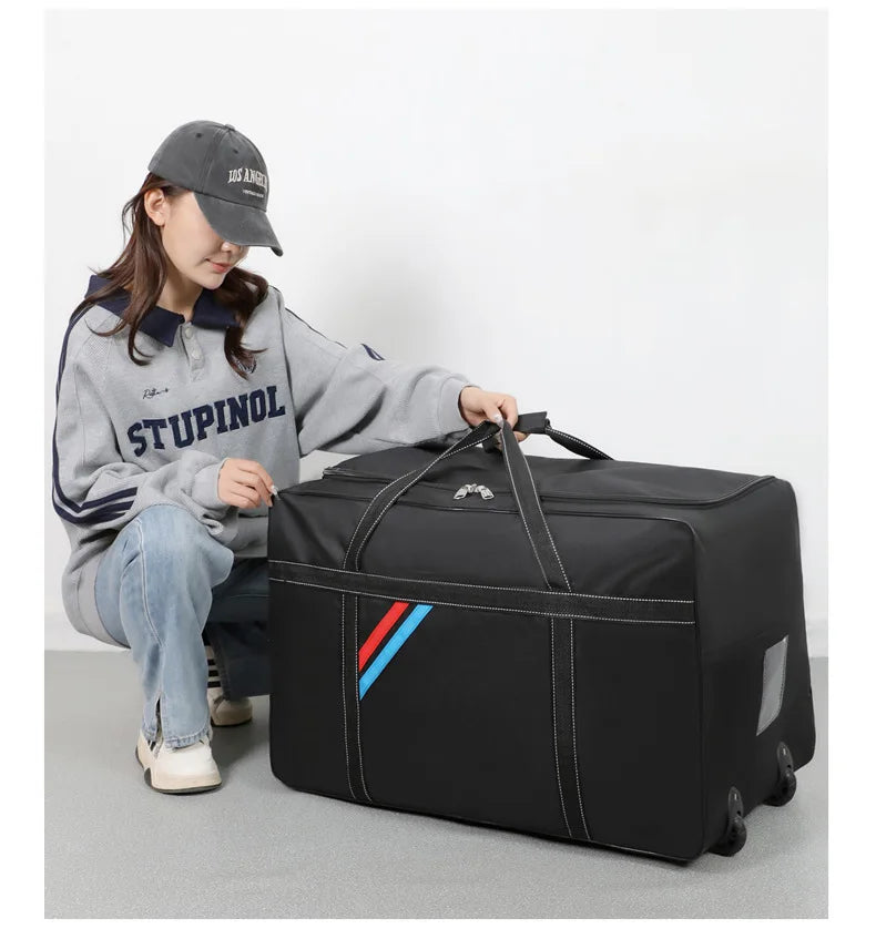 Large Capacity Trolley Bags with Wheels Foldable Luggage Wheeled Bag Travel Suitcase Waterproof Handbag Weekend Rolling Luggage