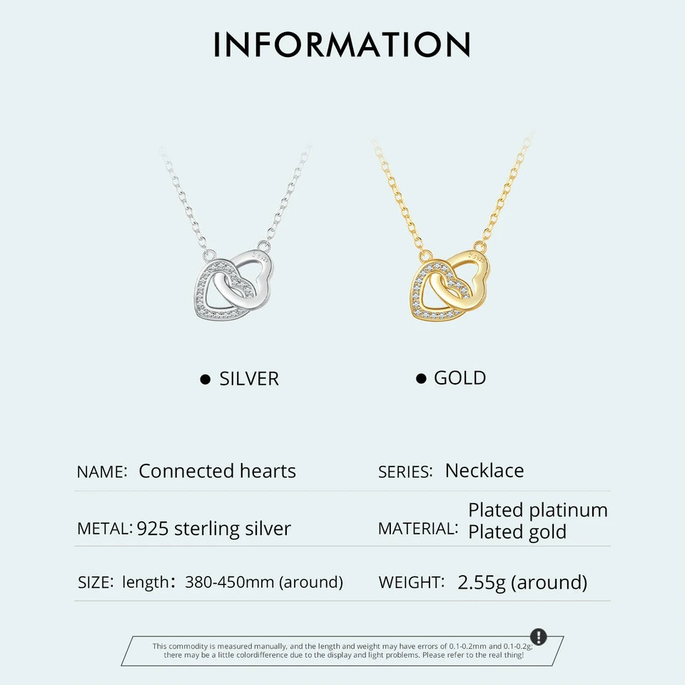 BAMOER 925 Sterling Silver Connected Heart Pendant Necklace for Girlfriend Valentine's Day Gift Fine Jewelry SCN181