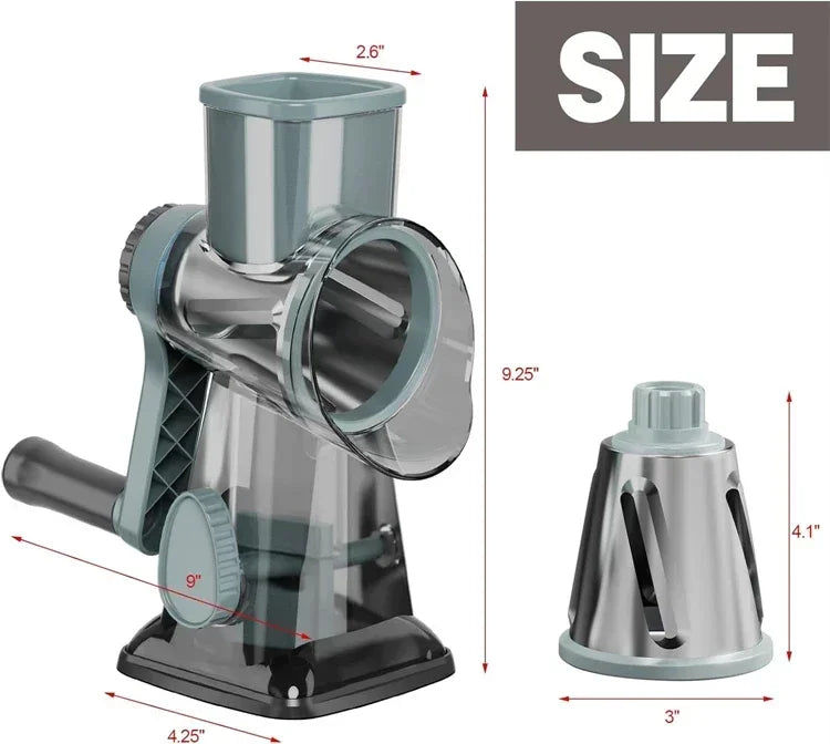 2025 3-in-1 Rotary Cheese Grater Multifunctional Manual Veg Slicer Nut Grinder Kitchen Essential Tool