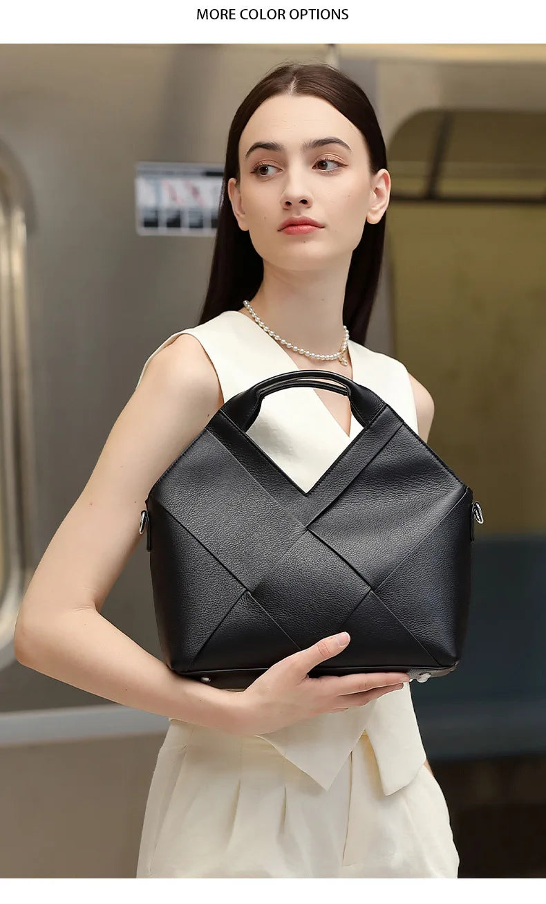 Genuine Leather Woven Tote Crossbody Bag