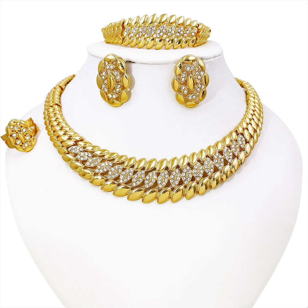 High Quality Dubai Gold Plated Jewelry Set For Women Luxury Design Spike Necklace Earrings Bracelet Ring For Weeding Party Gift