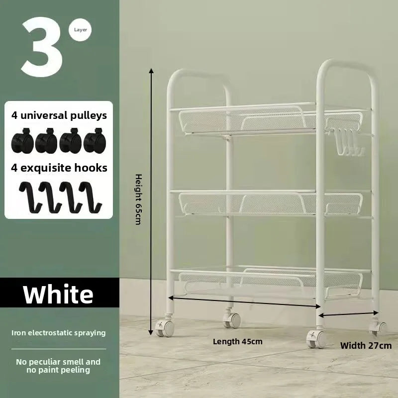 Kitchen Cart Organizer Rolling Trolley Storage Cart Portable Multifunctional Vegetable Fruit Basket Wheels Utility Furniture