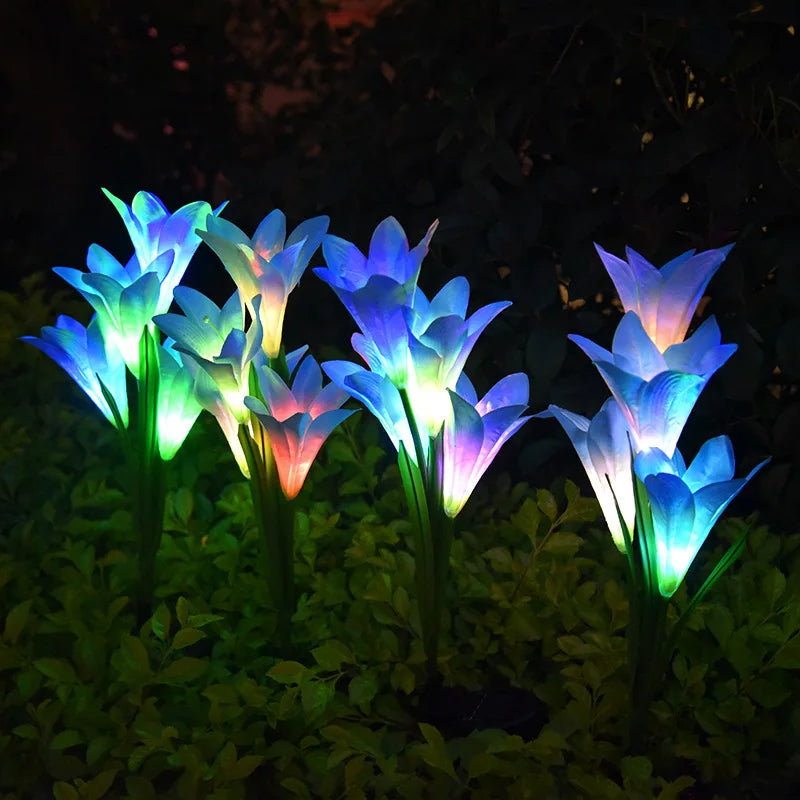 Lily Flower Solar Outdoor Light Ip65 Waterproof Solar Powered for Garden Pathway Landscape Lights Courtyard Yard Decoration
