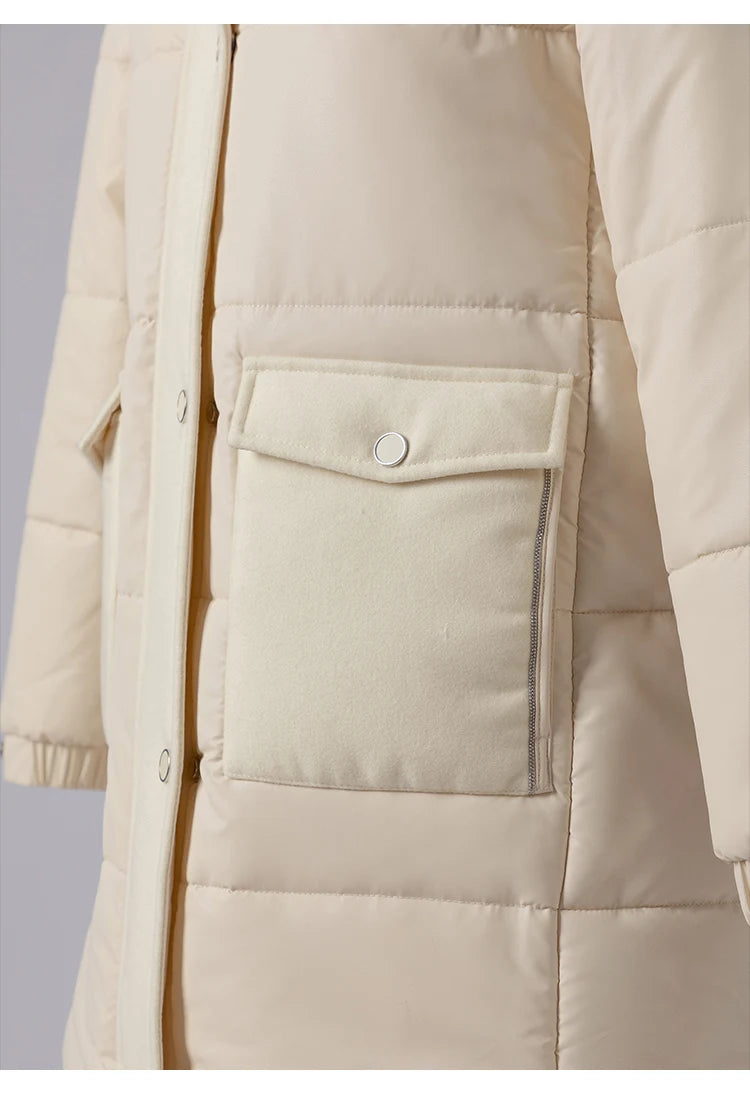 K1050W Women's Luxury Winter Coat High-Quality Long Thick Hooded Jacket for Ladies