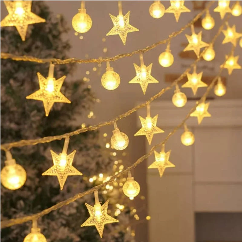 Led Christmas String Lights Snowflake Light Garland Decoration For Home 2025 Christmas Decorations Outdoor Garden Wedding Party