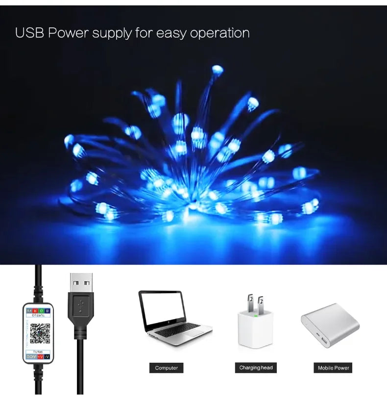 Christmas Tree LED Fairy Lights Smart Bluetooth Garland Festoon LED Chain Light Outdoor Waterproof New Year Decoration 2025