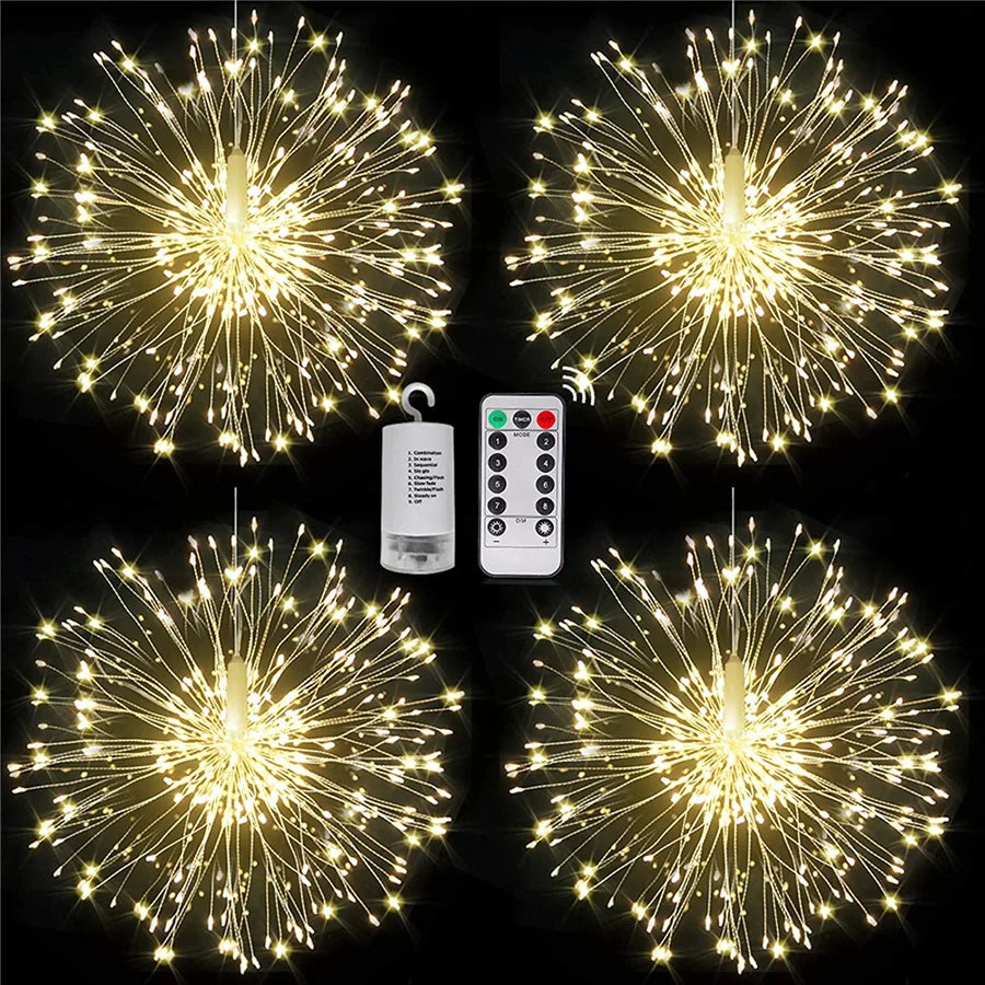 Christmas 200LEDs Firework Lights Hanging Starburst Garland Fairy String Lights Outdoor for Home Garden Courtyard Decor
