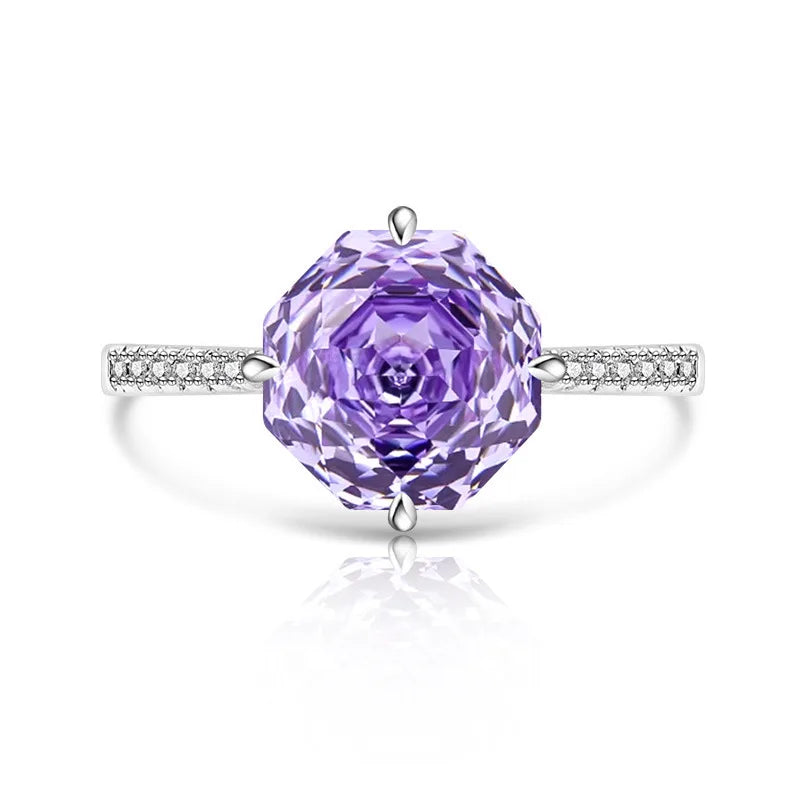925 Sterling Silver Sweet Simple Octagon Millennium Rose Cut Zircon Ring Birthday Party Anniversary Wedding Gift