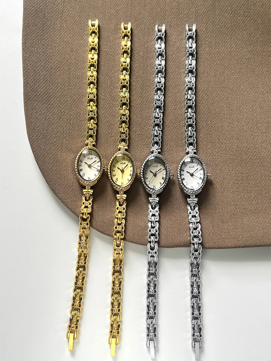 2025 NEW Vintage Silver Women's Watches GEDI Roman Numeral Display Oval Dial Woman's Quartz Wristwatch Clock Gift Accessories