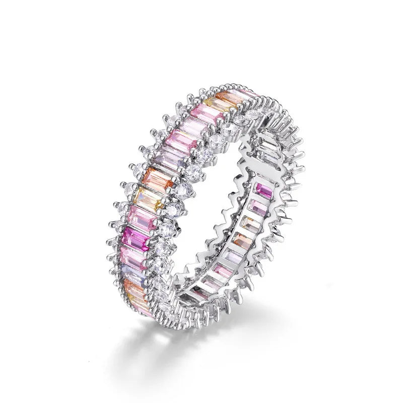 ALLNOEL Rainbow Band Ring for Woman Pure 925 Sterling Sliver 5A Zircon Eternity Fine Jewelry Colorful Engagement Birthday Gifts
