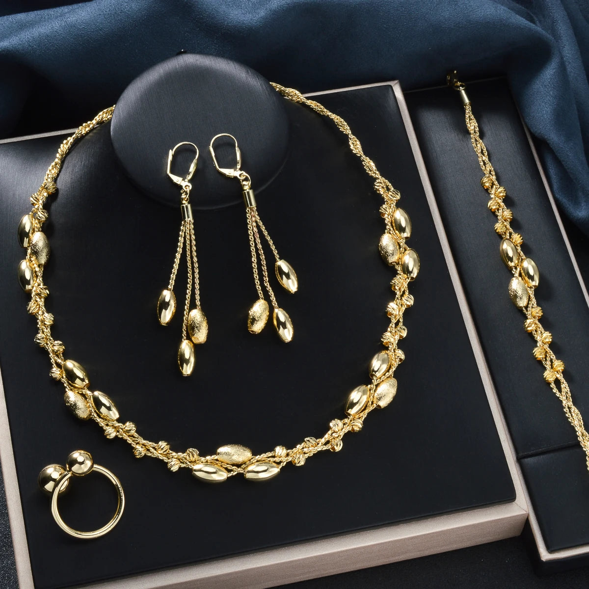 Pearl Pendant 4pcs Jewelry Set Colorful Beads Necklace Bracelet Earrings Ring Bridal Wedding Set Luxury Jewelry Accessories