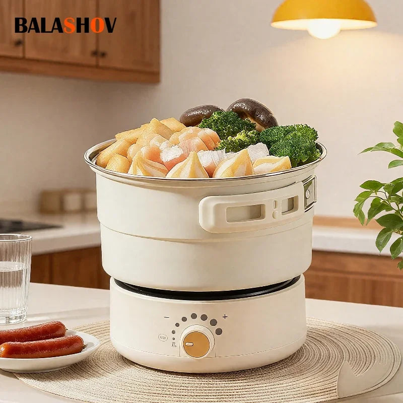 Electric Cooker 110V/220V Cooking Pot Foldable Hotpot 1.6L Portable Multi cookers Split Type Rice Cooker Frying Pan Home Travel