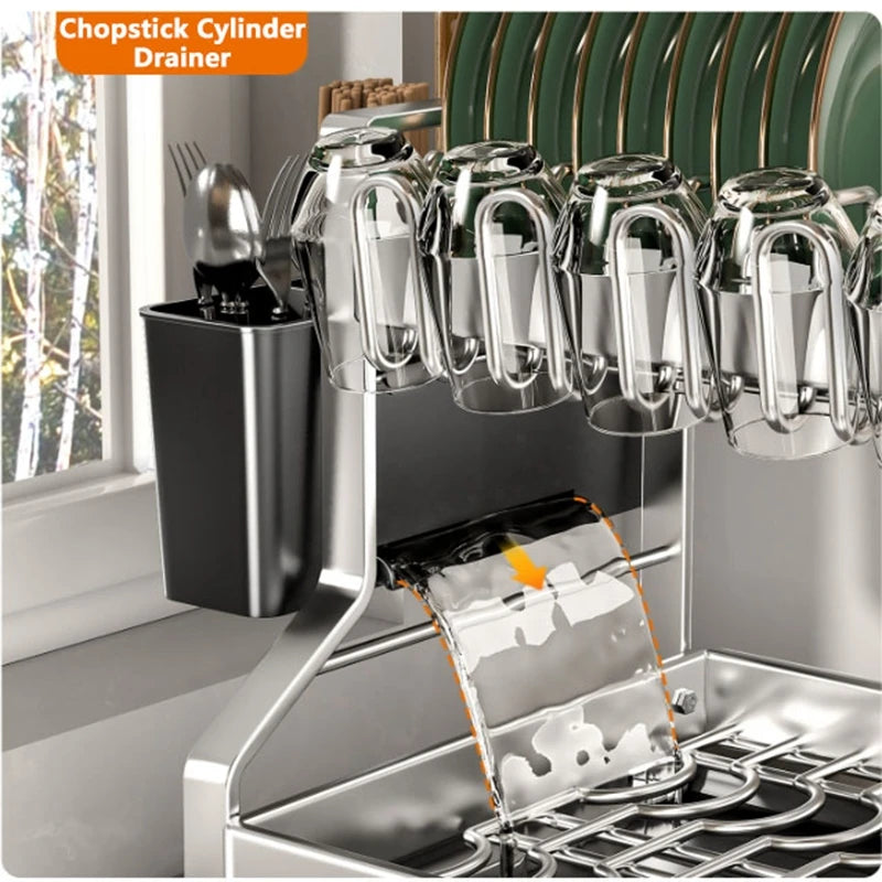 Kitchen Organizer 2 Tier Dish Drying Rack Utensils Storage Rack Bowls Knife Fork Pot Holder Countertop Dinnerware Drainboard