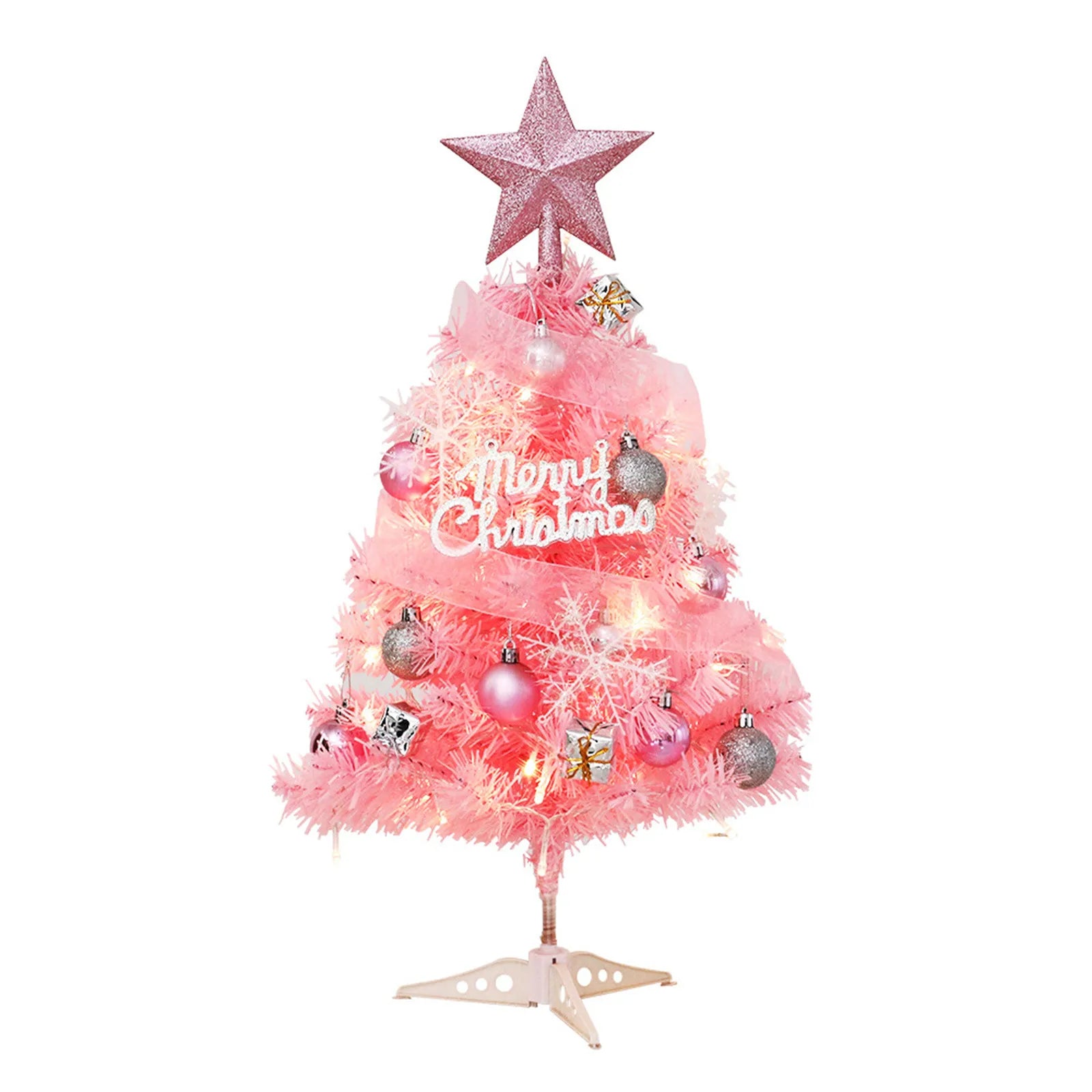 Christmas Tree Set Pink Mini 60cm 45cm Small Tabletop Decor Holiday Festive Design Unique Xmas Decor Gift Ornament
