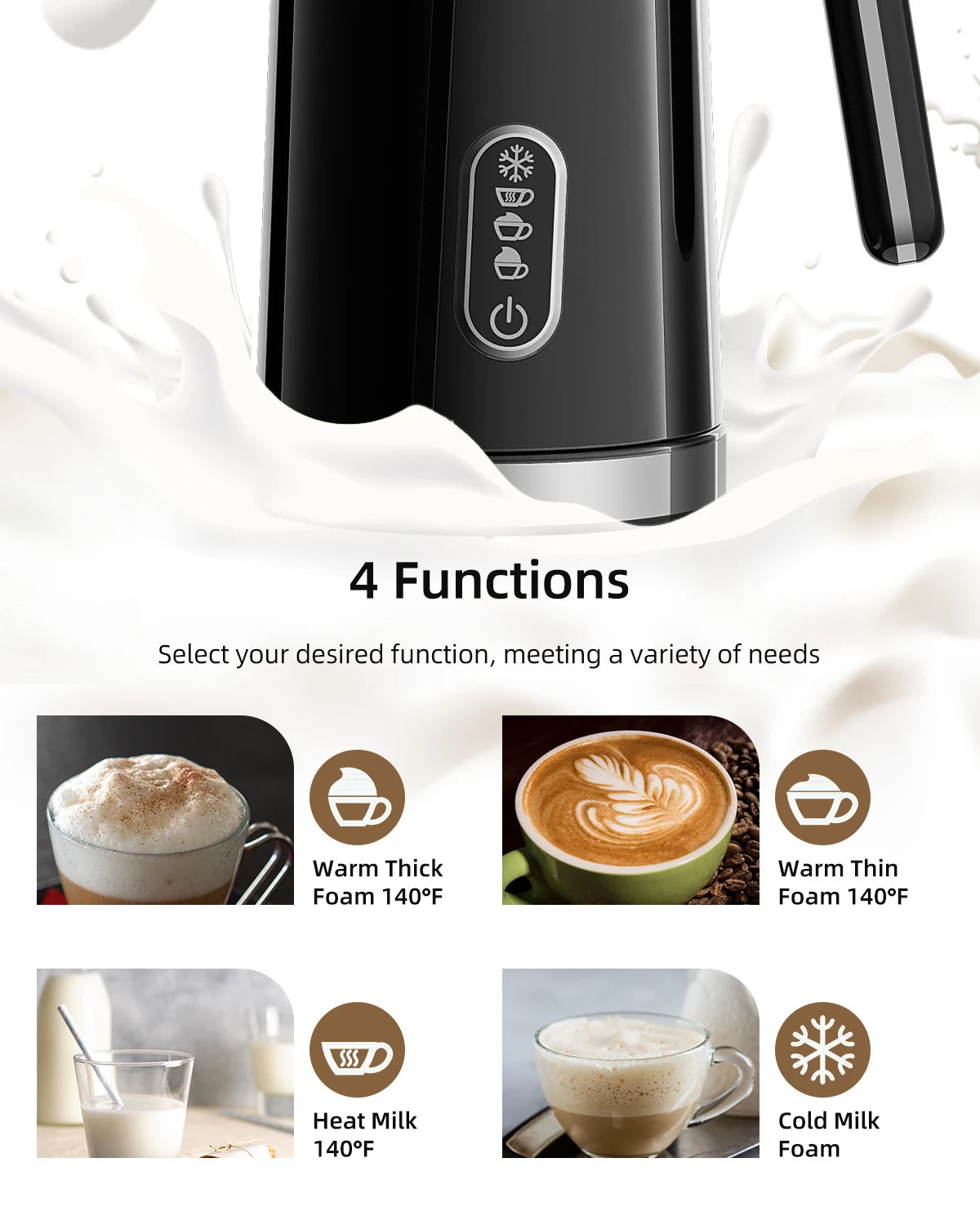 BioloMix 5-in-1 Smart Milk Frother w/LED Touch Display, Style Foam for Coffee & Lattes,Hot And Cold Foam Maker