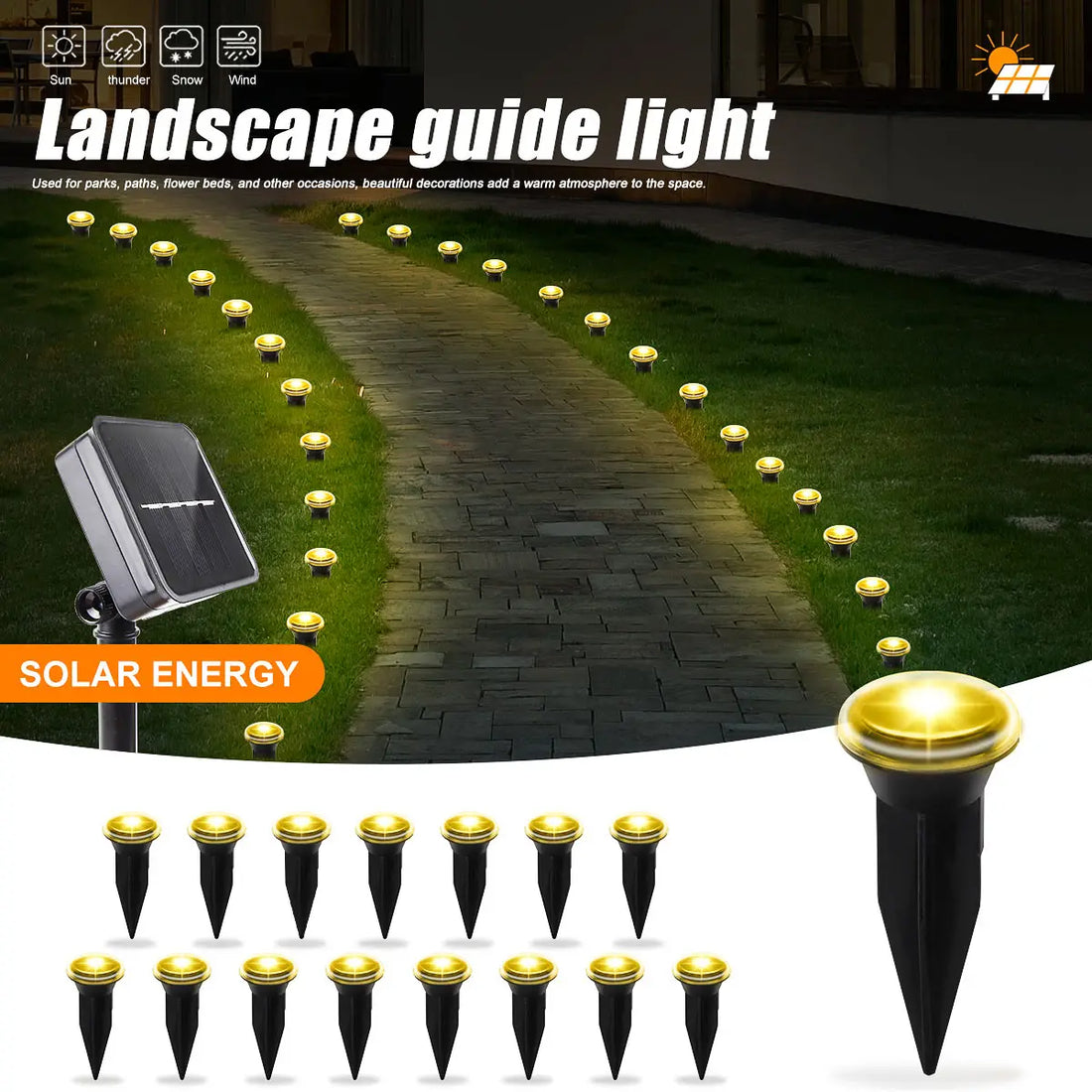 LED Solar Lights 8 Modes Outdoor Solar Garden Lights Waterproof Lawn Pilot Lamps for Trails Camping Yards Decorative Lighting