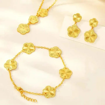 Delicacy 9999 24K Solid Gold Seasonal Necklace with Matching Bracelet and Stud Earrings Set for Women