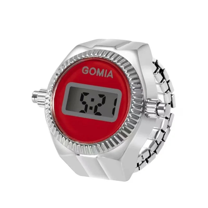 Fashion Electronic Watch Rings for Men Women Gold Silver Colorful Dial Stainless Steel Elastic Watch Strap Battery Mini Clock