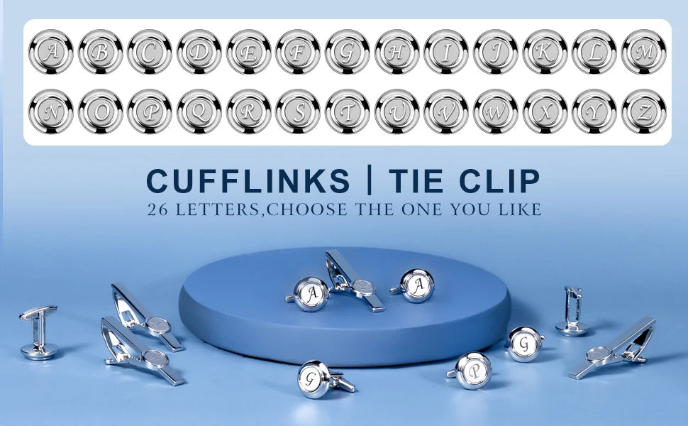 HAWSON 2 Inch Personalized Initial A-Z Cufflinks and Tie Clip Set for Men Silver Plated Shirt Accessories Business Gift Jewelry